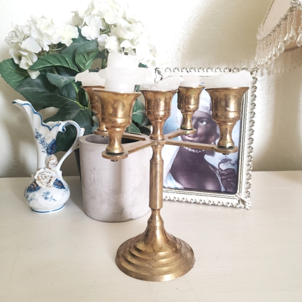 Brass Mid Century Candleabra Set - Picture 5 of 6